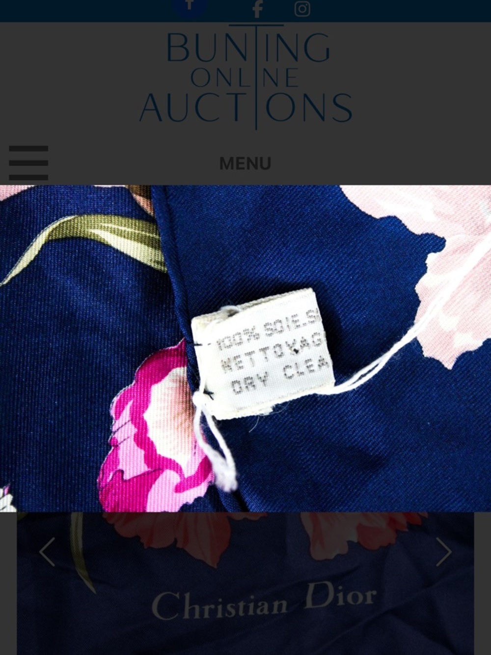 Dior Navy Silk Scarf with Red and Cream Floral Print with COA Simply Elegant - Picture 6 of 11